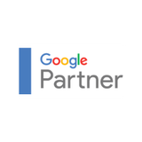 Google Partner logo with a blue vertical bar and the Google logo, text 