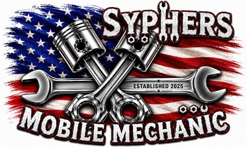 Sypher’s Mobile Mechanic logo with skull wrench graphic, U.S. flag, red phone number, and Spokane, WA text Sypher’s Mobile Mechanic logo with skull wrench graphic, U.S. flag, red phone number, and Spokane, WA text