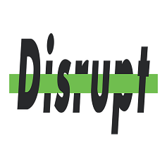 Black “Disrupt” text crossed by a horizontal green bar on a white background