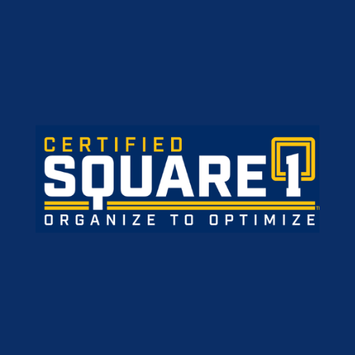 Certified Square1 logo on blue background with tagline “Organize to Optimize”
