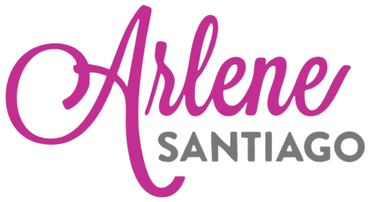 Logo with pink script “Arlene” and gray uppercase “SANTIAGO” on a white background