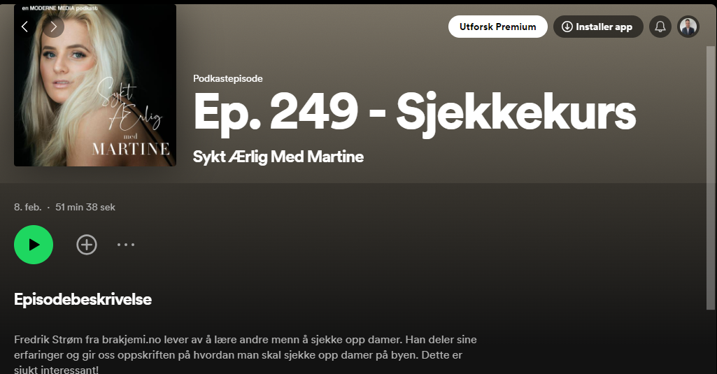 fremsiden av podcasten sykt ærlig med Martine Halvorsen. Episode om sjekkekurs