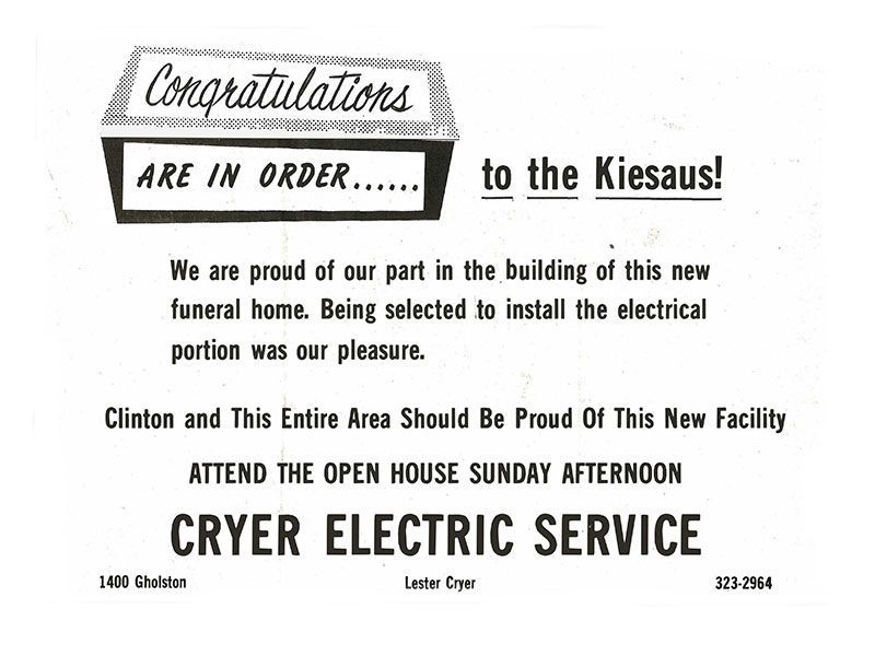 A black and white advertisement for cryer electric service