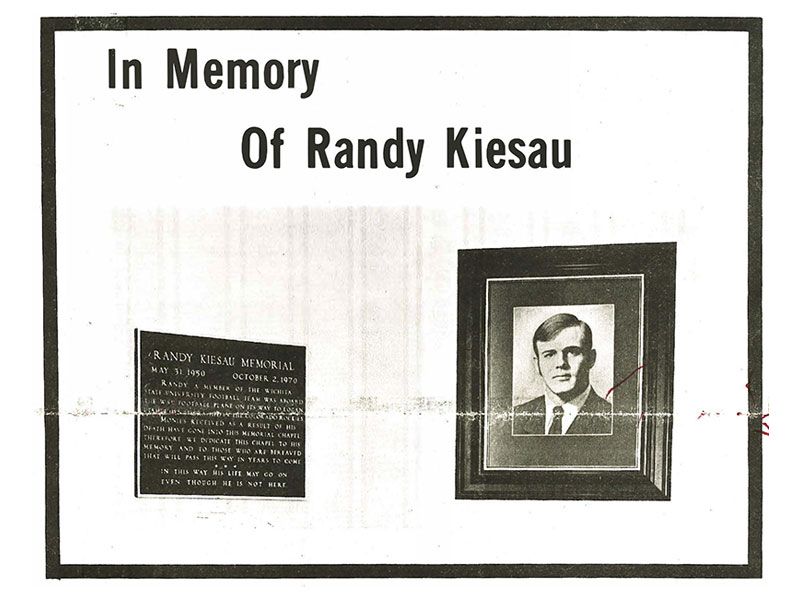 A black and white photo of randy kiesau