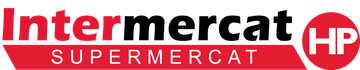 Un logotipo rojo y blanco para Intermercat HP Supermercat