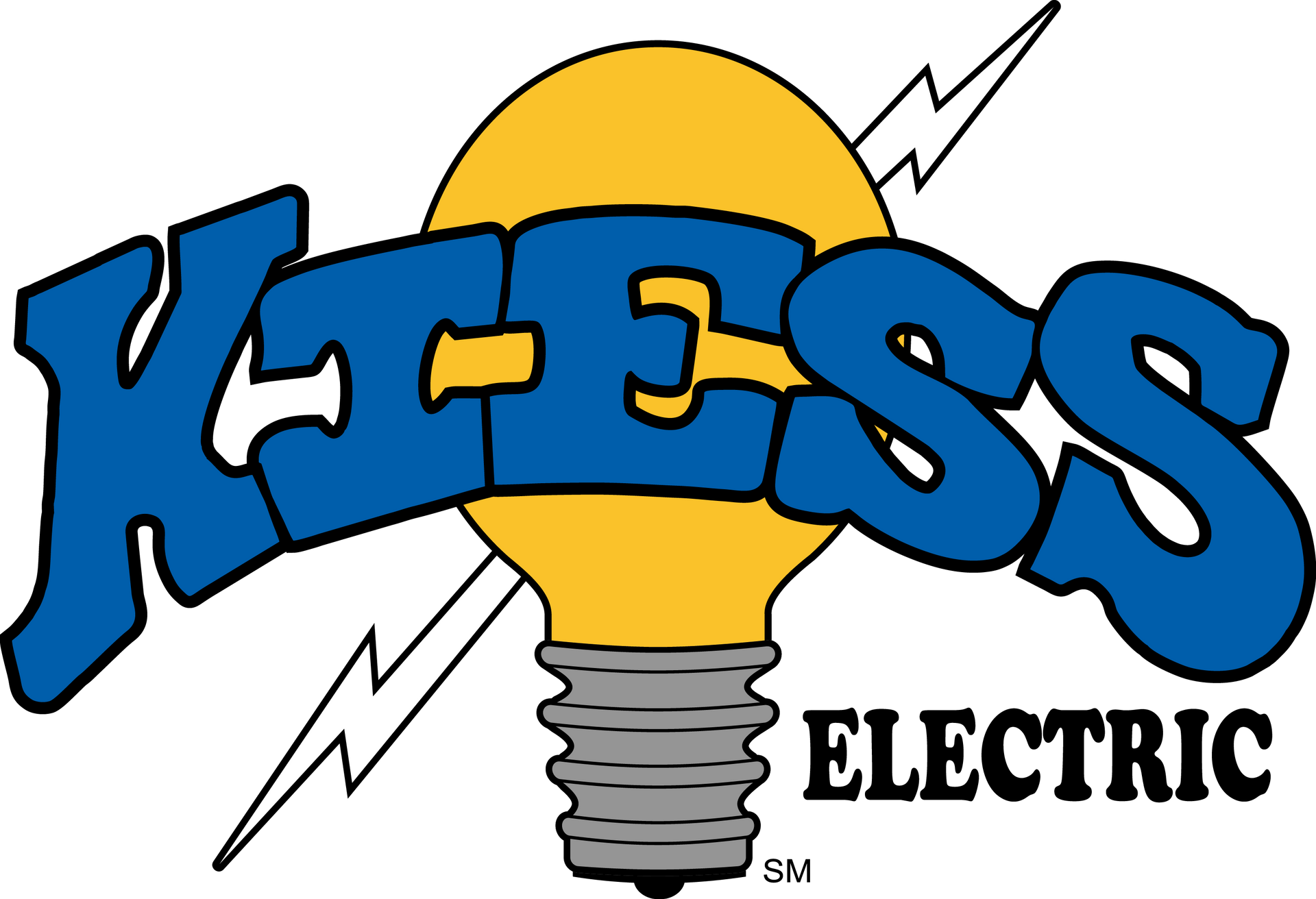 A logo for kiess electric with a light bulb and lightning bolts | electrical repair near me