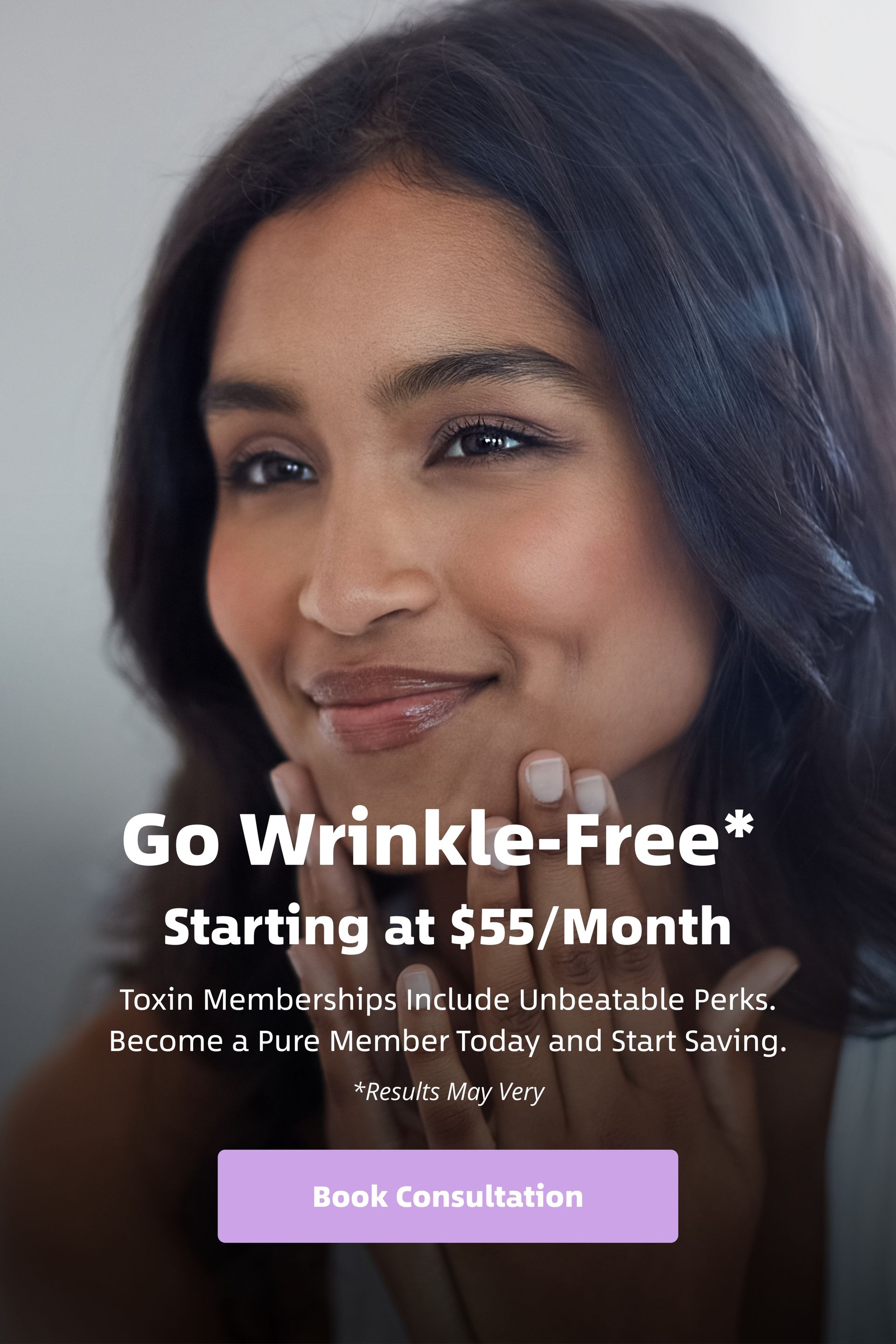 Promotional ad with smiling woman and text about starting at $55/month and booking an online consultation
