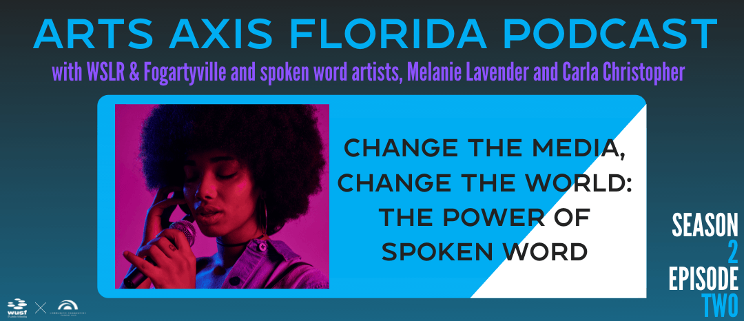 Podcast cover with a woman in a purple and red glow, text: