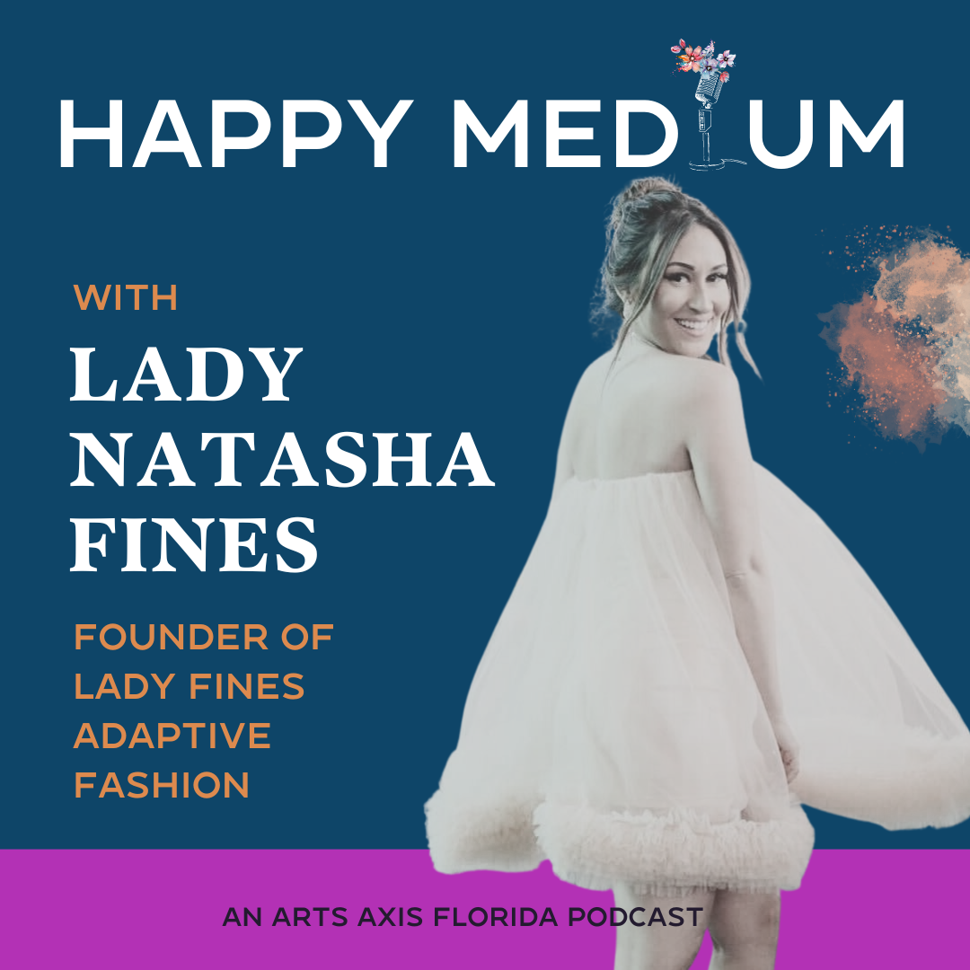 Podcast cover: Lady Natasha Fines, founder of Lady Fines Adaptive Fashion, on a blue background.