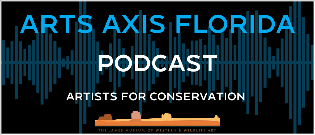 Logo for Arts Axis Florida Podcast: Text over audio wave design,
