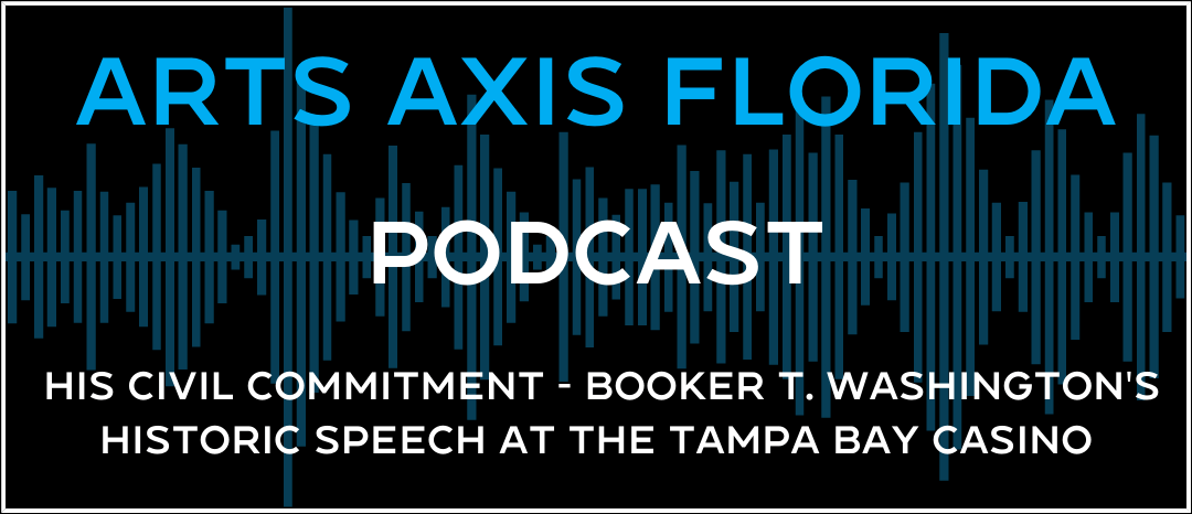 Podcast logo: Arts Axis Florida, audio waveform, text