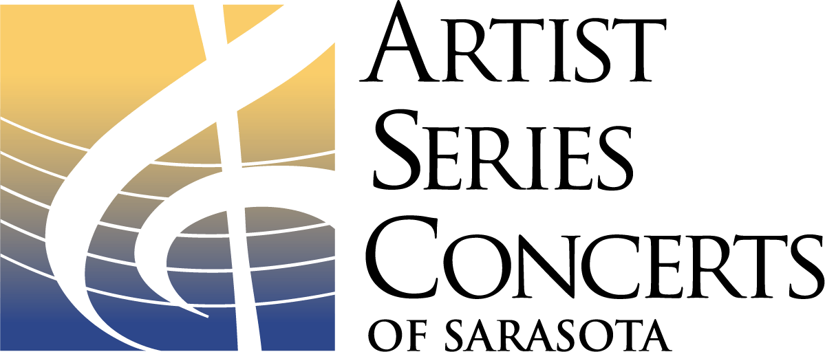 Artist Series Concerts of Sarasota logo with musical notes and gradient colors.