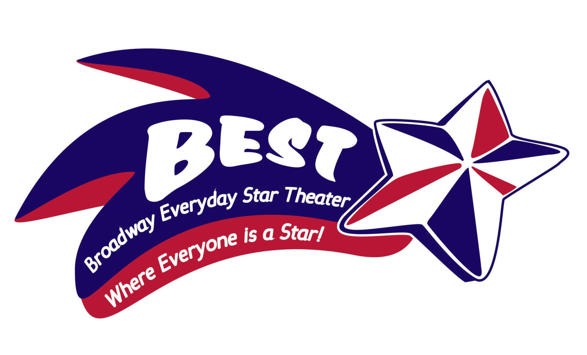 Logo for BEST theater: Blue shooting star with white text 
