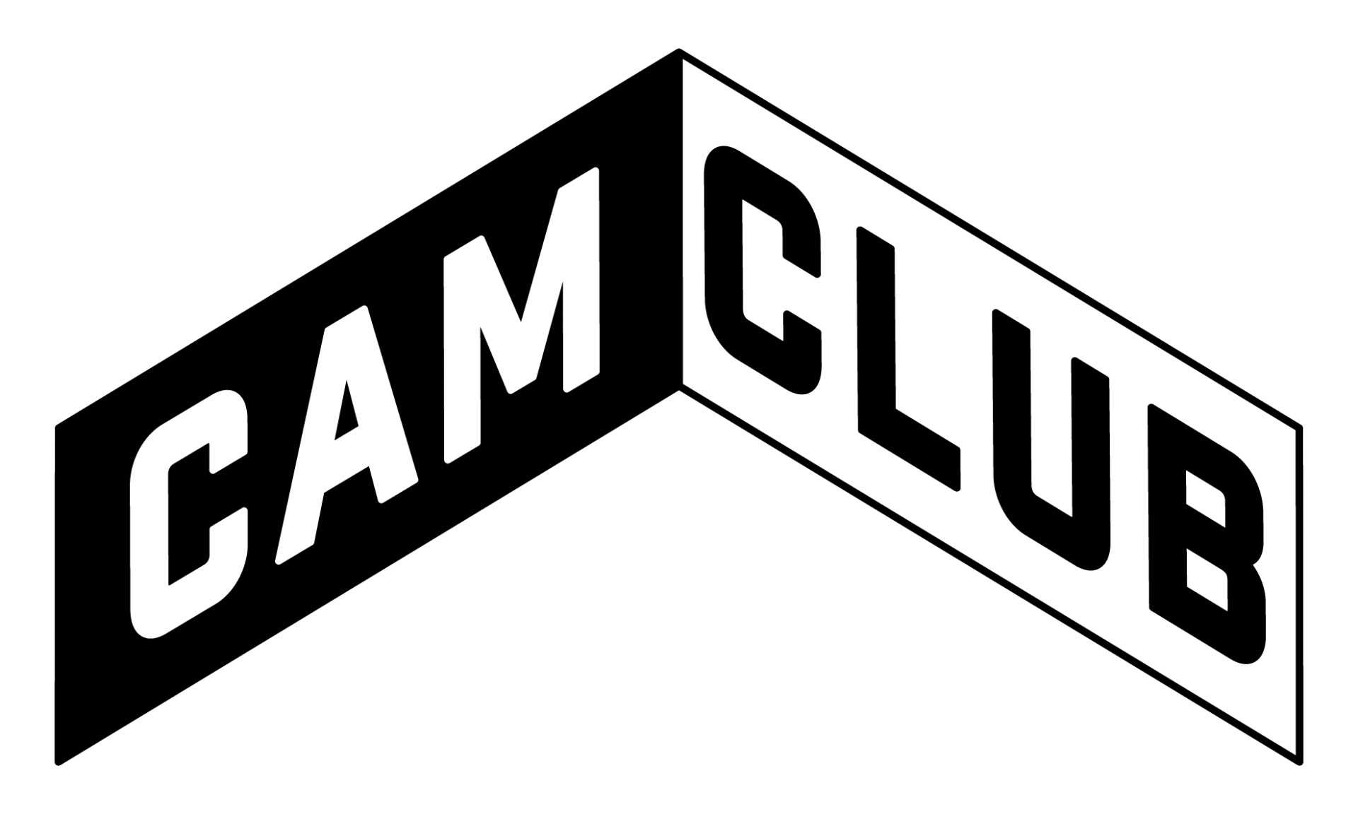 Black and white CAM CLUB logo in a corner shape;