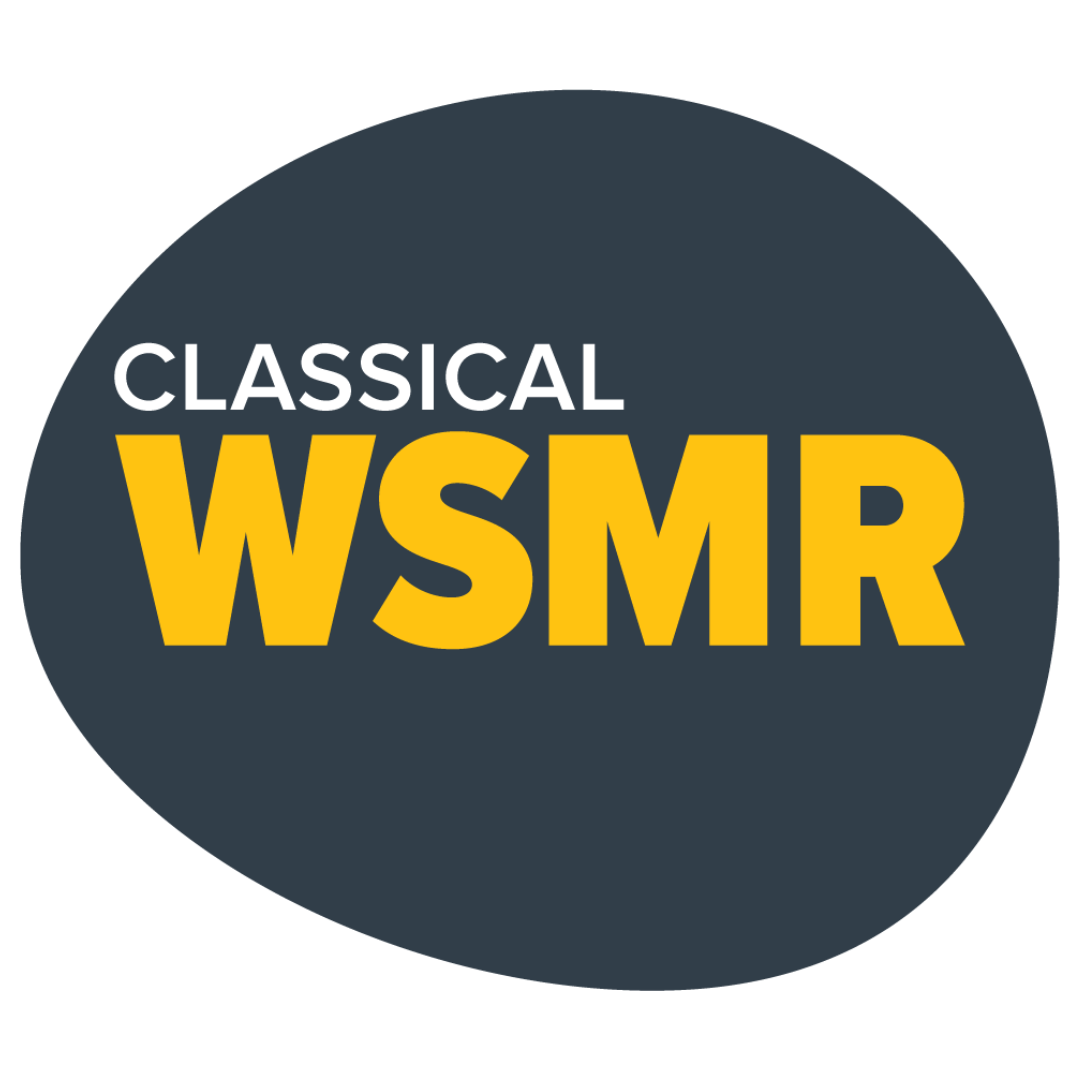 Logo for classical radio station WSMR: white text 