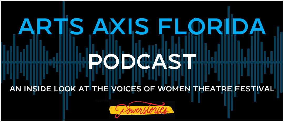 Arts Axis Florida podcast. Text over audio wave graphic.