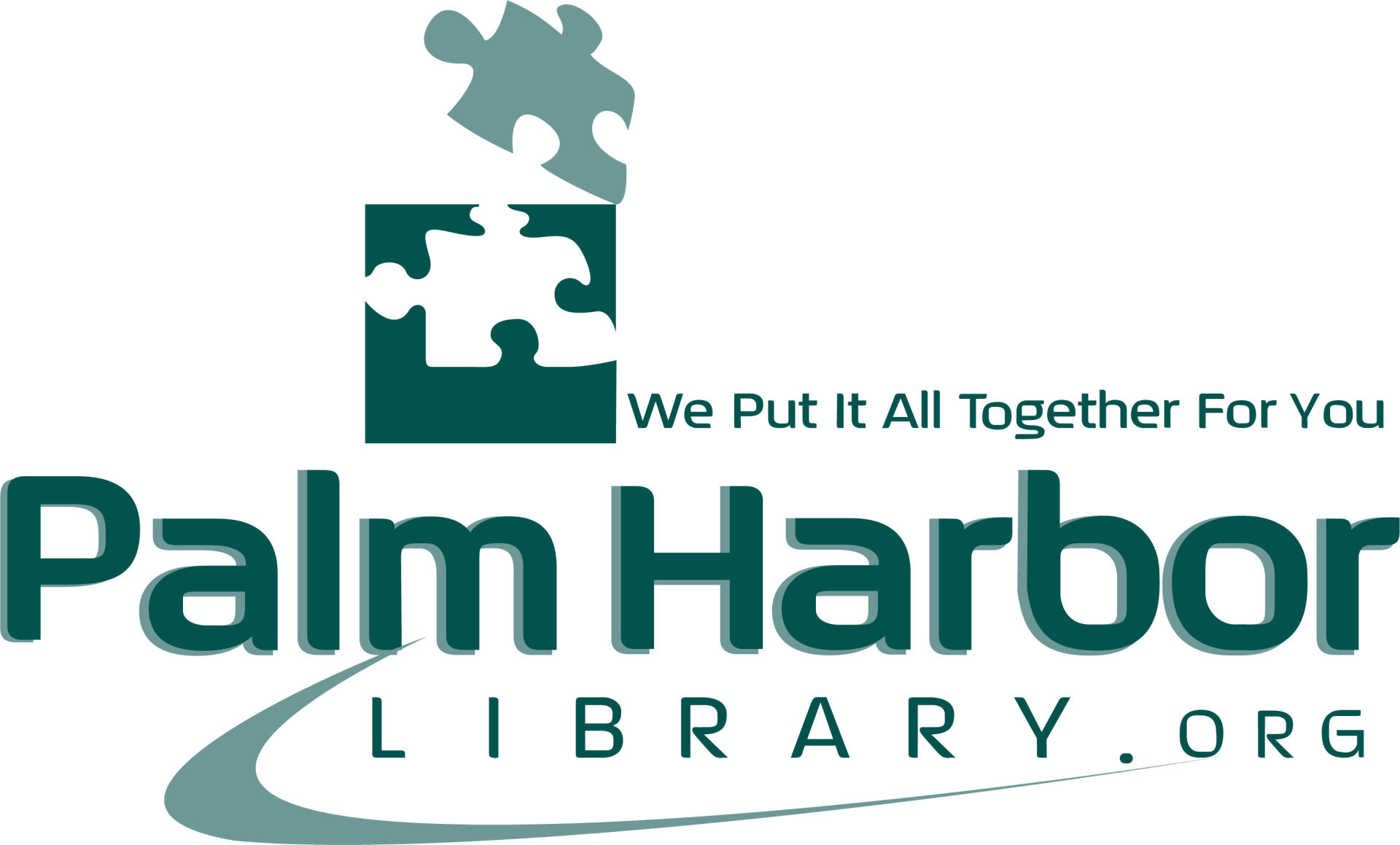 Palm Harbor Library logo with teal puzzle pieces and text 