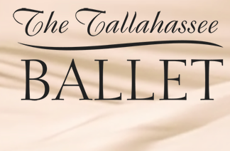 The Tallahassee Ballet logo with elegant script and black font, on a soft, cream background.