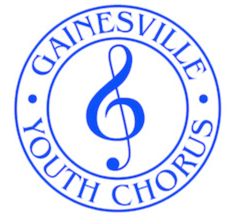Gainesville Youth Chorus logo: Blue circle with a treble clef and text: 
