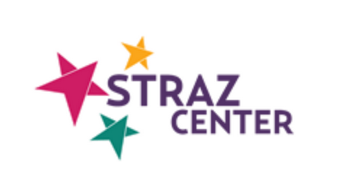 Straz Center logo: Purple text with colorful stars.
