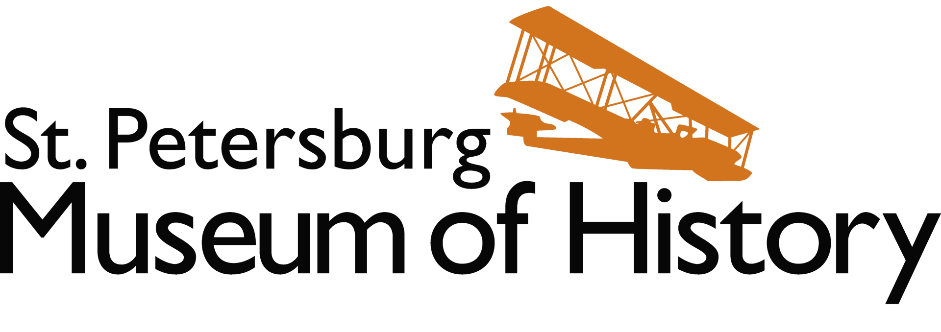 St. Petersburg Museum of History logo with a stylized orange airplane silhouette.