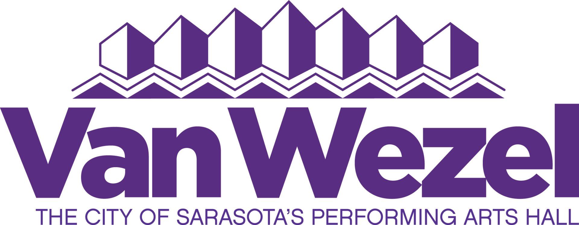 Van Wezel Performing Arts Hall logo: Purple text and architectural symbol over a zig-zag line.