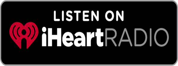 Listen on iHeartRadio logo. Red heart icon, white text on black background.