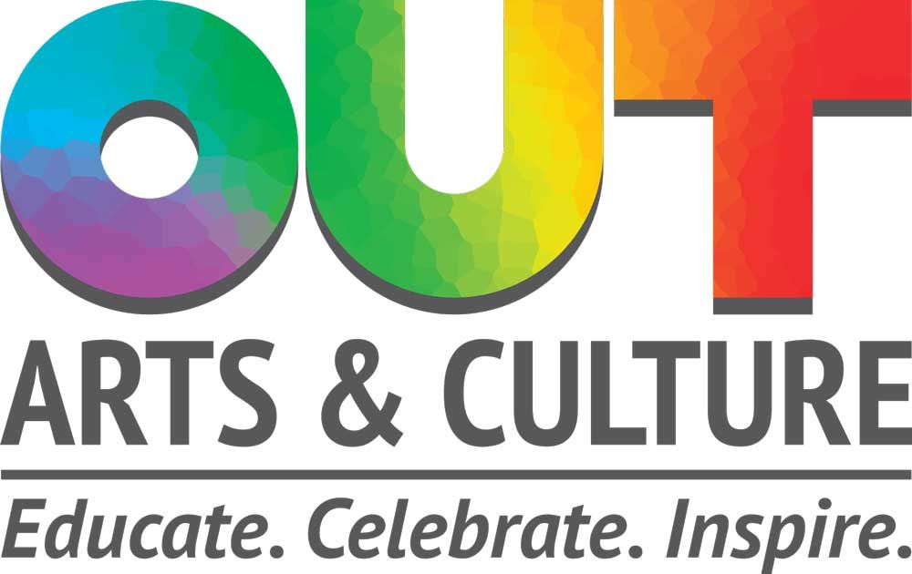 Logo for OUT Arts & Culture, with a rainbow-colored