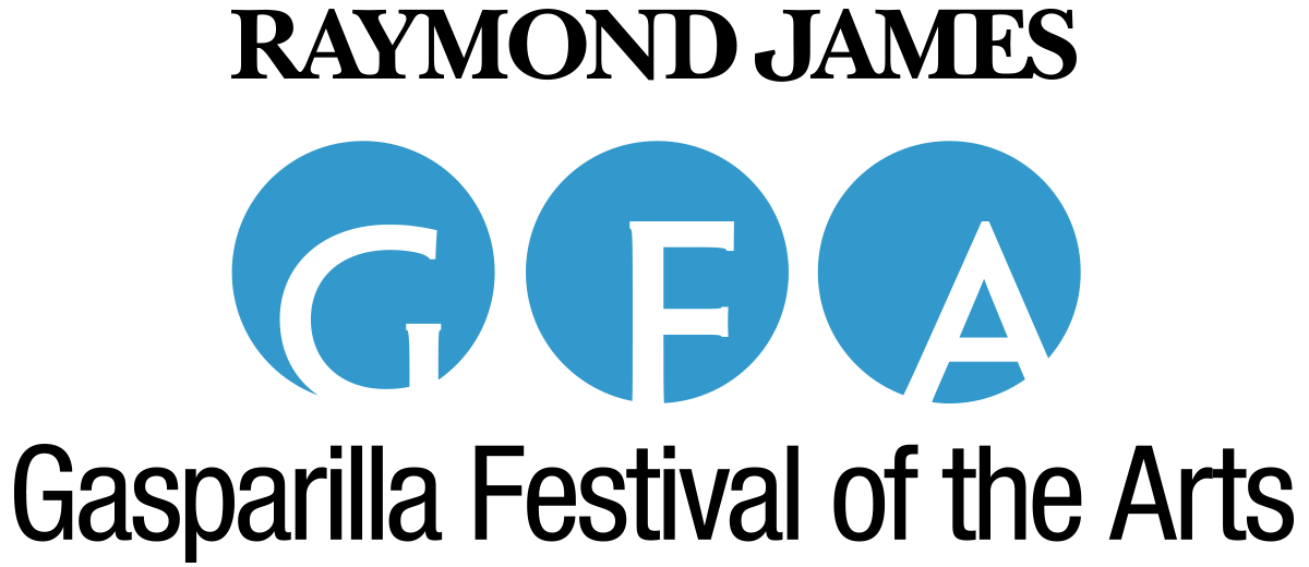 Raymond James Gasparilla Festival of the Arts logo with blue circles and the letters GFA.
