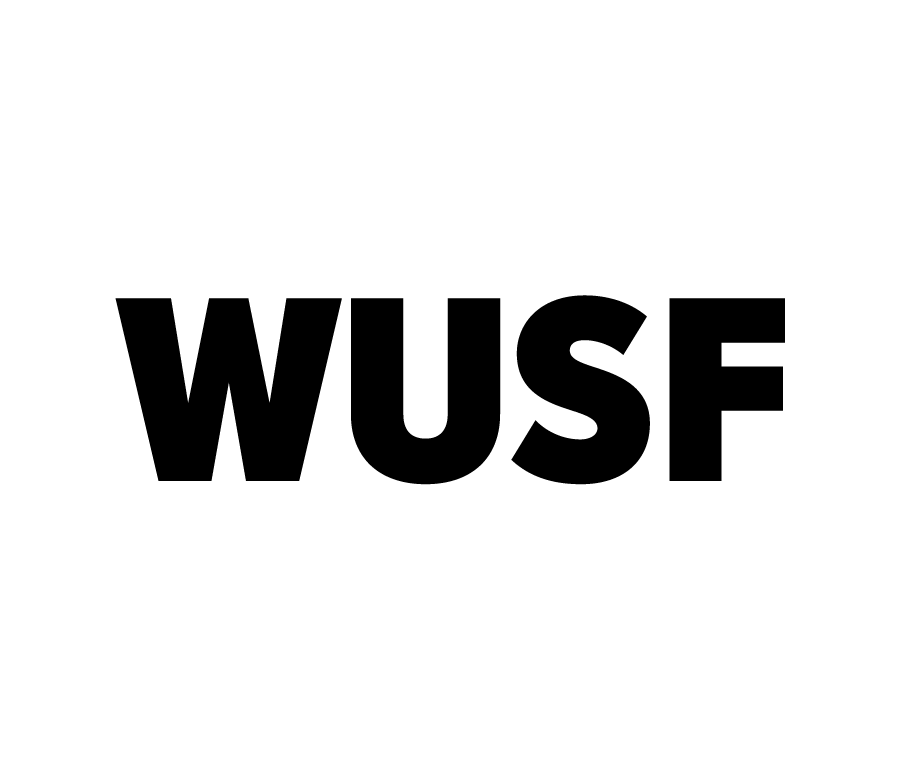 WUSF text logo in bold black font on a white background.