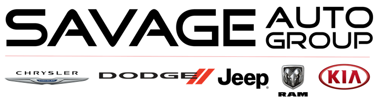 Savage Auto Group logo with Chrysler, Dodge, Jeep, Ram, and Kia brand logos