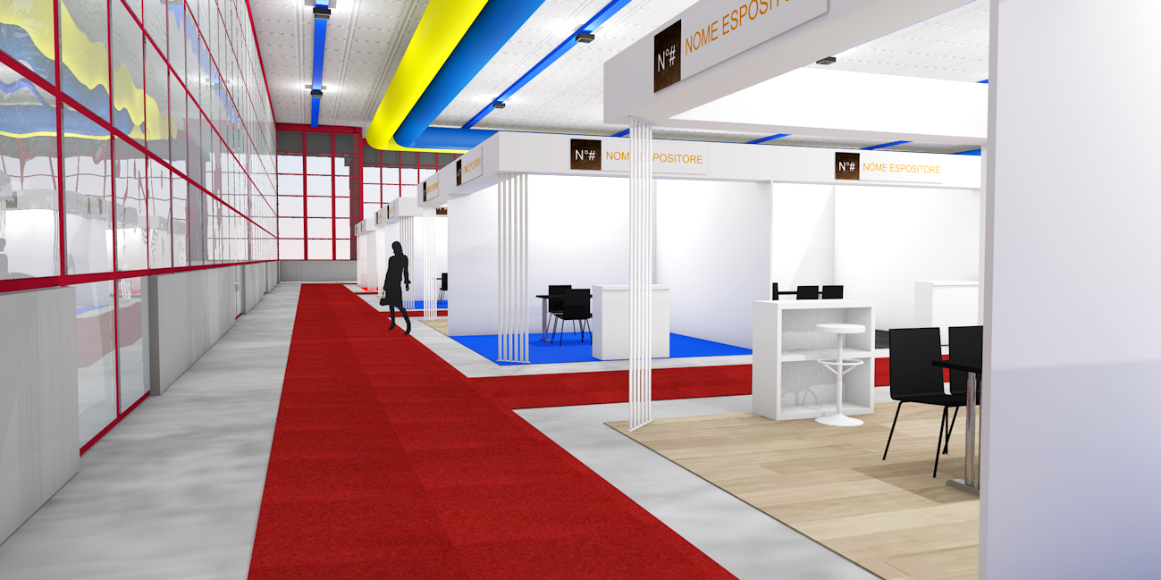 Progetto di stand preallestito per grandi aree espositive