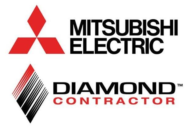 Mitsubishi electric and diamond contractor logos on a white background