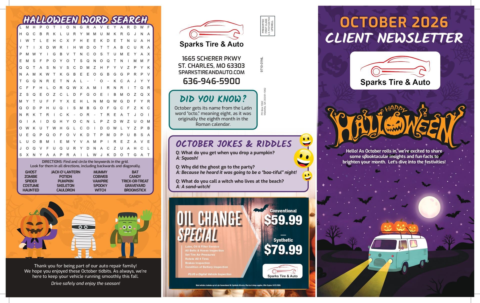 Back-to-school flyer collage with colorful calendars, event ads, and school-themed graphics | Sparks Tire & Auto