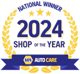 2024 National Winner Shop of the Year NAPA Auto Care badge in blue and gold | Sparks Tire & Auto