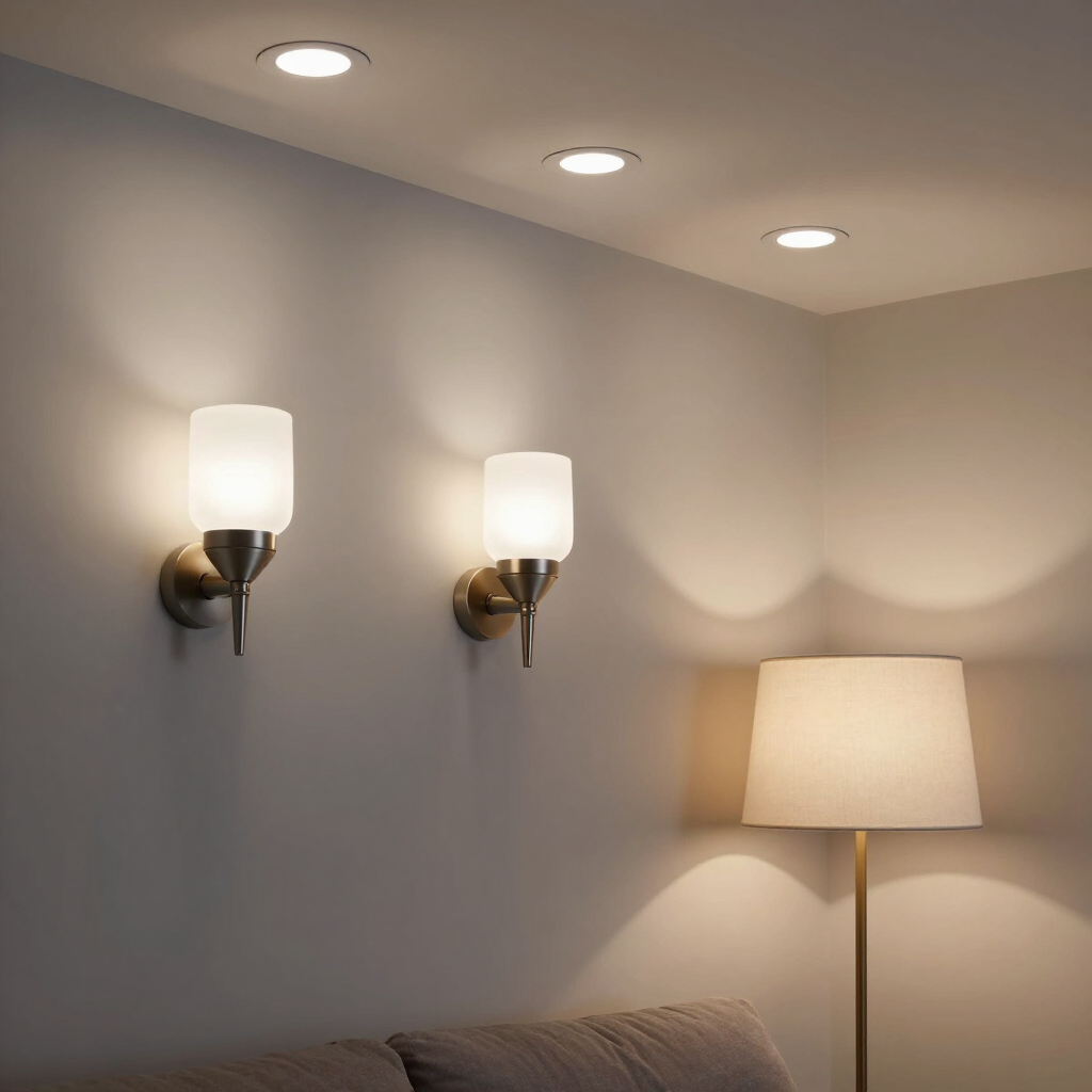 Electrician wiring a wall outlet in a bright kitchen with white cabinets and gray countertop