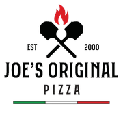 Joe's Original Pizza logo with crossed pizza peels, flames, and Italian flag colors.
