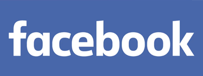 Facebook logo with white text on a blue background.
