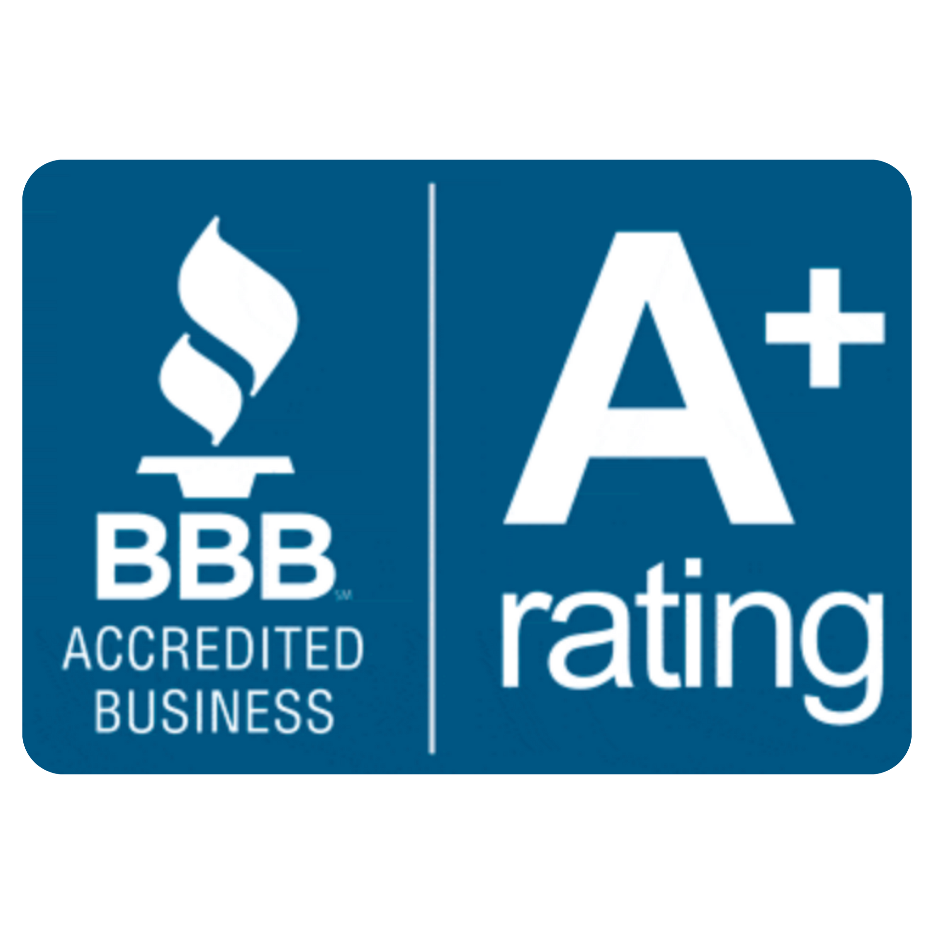 BBB Accredited Business logo: Blue rectangle with a flame and 