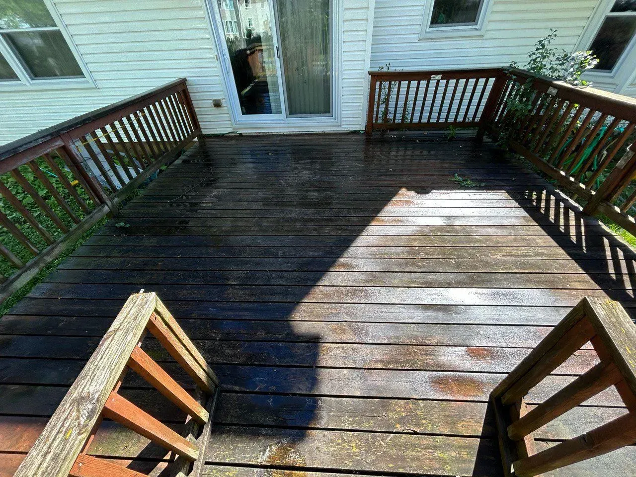 image of a dirty Wood Floor  in Palatine, IL cleaned by Peter’s Power Wash Services
