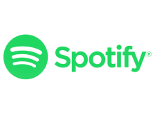 Spotify logo: Green circular icon with three curved horizontal lines, and the word 