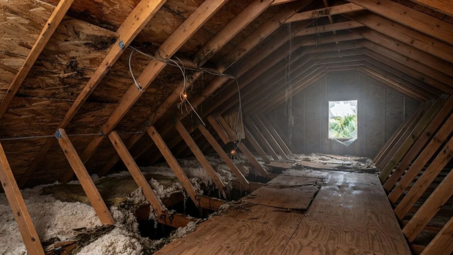 Spray foam insulation technician measuring insulation thickness along completed pole barn wall cavities to assess material coverage and installation requirements in Tyler, Texas.