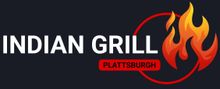 Indian Grill restaurant logo with fire icon and Plattsburgh location.