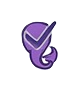 Purple checkmark logo with swirl tail.