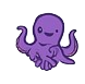 Purple cartoon octopus with smiling face and two up-swept tentacles.