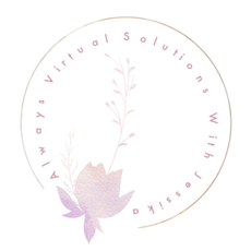 Pastel floral logo reading “Virtual Solutions With Jass” in a circular design
