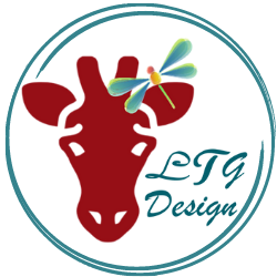 Teal circular logo with a red cow silhouette, colorful leaf accent, and the text “LTG Design”