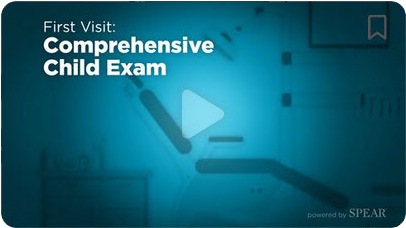 A blue card that says first visit comprehensive child exam