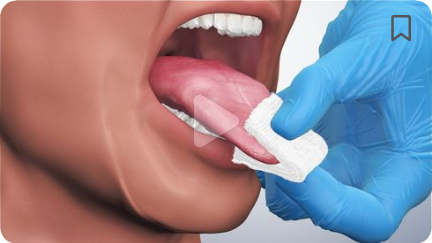 A person is cleaning their tongue with a cloth.