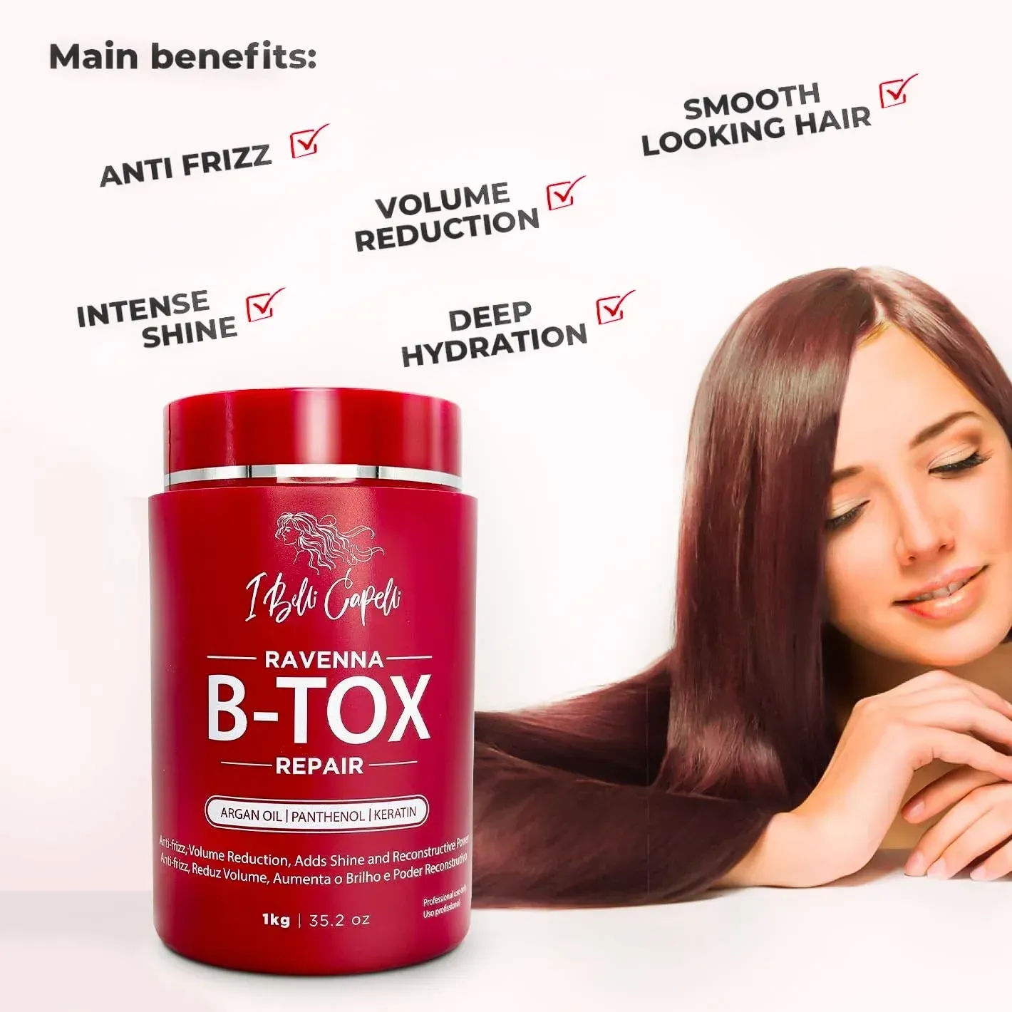 A woman is laying next to a bottle of ravenna b-tox repair